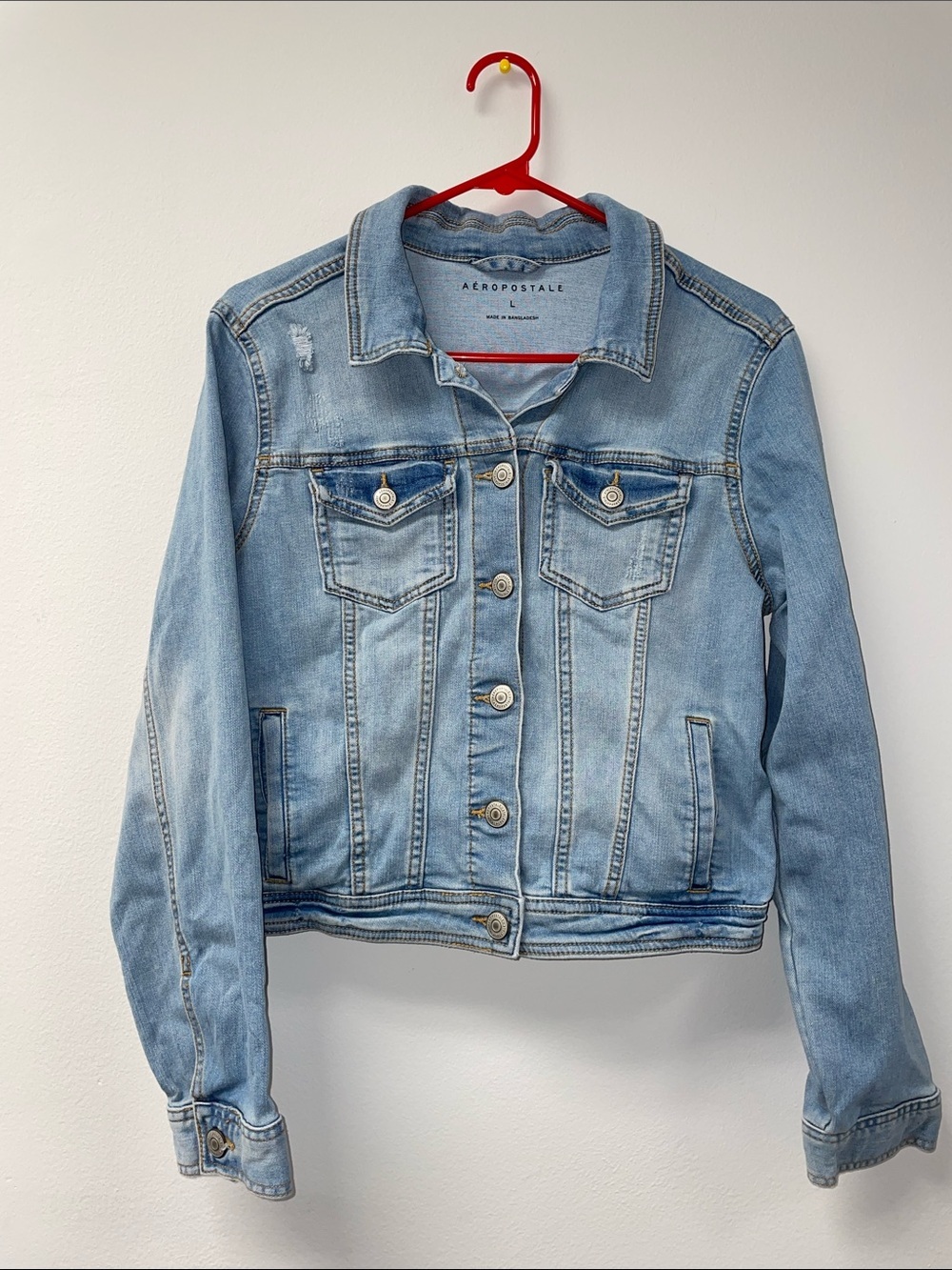 Aeropostale Washed Light Blue Distressed stretch Denim Jacket - Women's Size L
